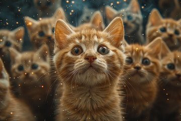 Horde of funny kittens in the space 