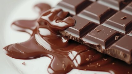 Wall Mural - Close-up of melting chocolate bar on white plate