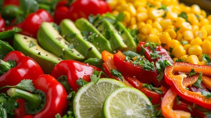 Poster - zesty summer salad, vibrant bell peppers, corn, and avocado mixed with tangy lime dressing make a delicious summer salad choice