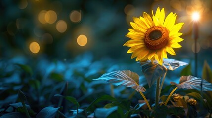 Wall Mural - Sunflower themed solar light mockup template with space for text