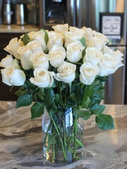 Wall Mural - A vase of white roses sits on a counter