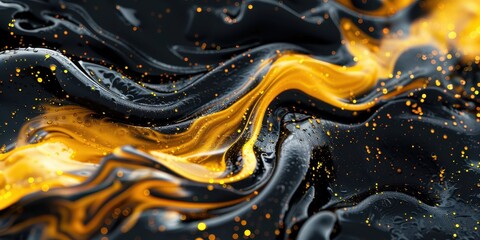 Canvas Print - A black and yellow swirl of paint with gold specks