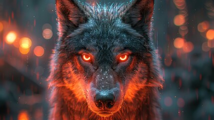 Poster - A wolf with red eyes staring at the camera