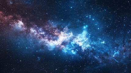Wall Mural - horizontal background banner featuring a night starry sky and bright blue galaxy, depicting a serene