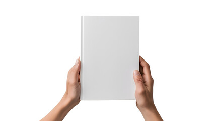 book mock up, hand holding hard cover mockup, on white background