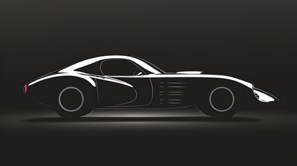 Wall Mural - silhouette of black supercar with headlights on black background, 3d render, generic design, non-branded. 