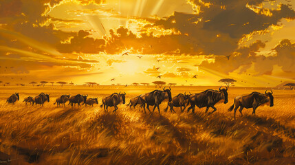 Serengeti with migrating wildebeest