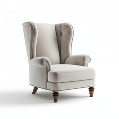 4. **A cozy upholstered armchair with a high back and elegant legs, placed on a clean white background.**