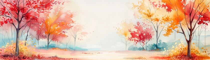 Wall Mural - Watercolor Autumn Landscape.