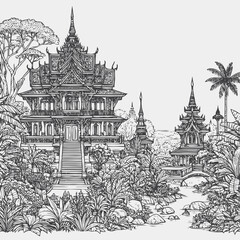 line art of a temple