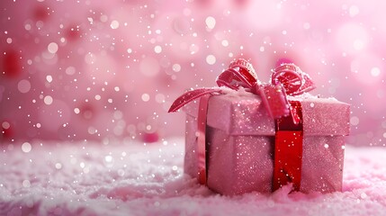 Christmas gift on pink background