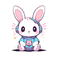 Sticker - A cartoon rabbit wearing headphones and a blue shirt