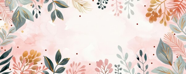 A beautiful floral frame featuring soft pink and green leaves, perfect for backgrounds, invitations, or artistic projects.