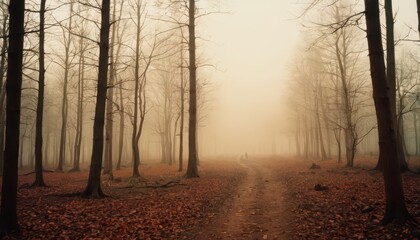 Wall Mural - Foggy Forest Path.