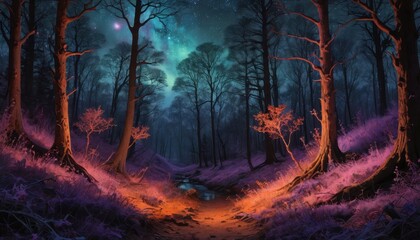 Poster - Magical Forest Path under the Milky Way.