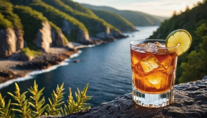 Canvas Print - Iced Tea on a Cliff Overlooking the Ocean.