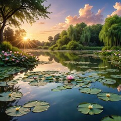 Canvas Print - Tranquil Sunrise Over Water Lilies.