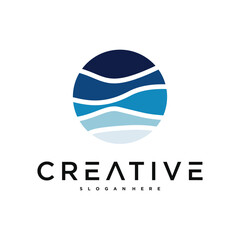 Sticker - Creative landscape sea wave logo design. Premium Vector