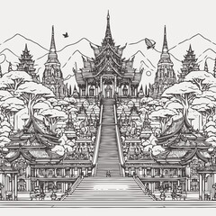 Canvas Print - line art of a buddhist temple