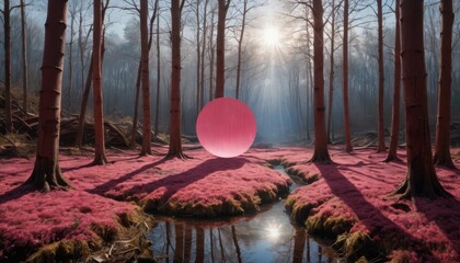 Sticker - Pink Forest With Circular Light.