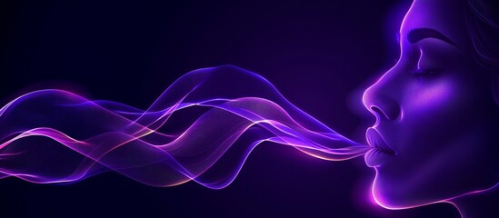 Wall Mural - digital portrait of a girl on a purple background with wavy lines.