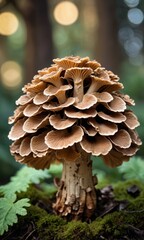 Sticker - Large Brown Mushroom Growing in the Forest.