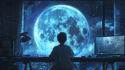 Internet network security concept with young man in the night.