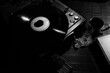 © Abdelbaki - this is a black-and-white photo of a record player with a vintage aspect
