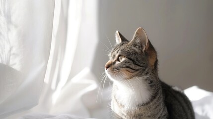 Canvas Print - Curious Tabby Cat Posing in White Setting