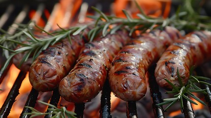 Wall Mural - Grilled sausages with rosemary