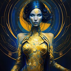 Poster - a painting of a woman in a gold body suit