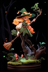 Sticker - a statue of a witch holding a broom