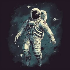 Sticker - an astronaut floating in space with the earth in the background