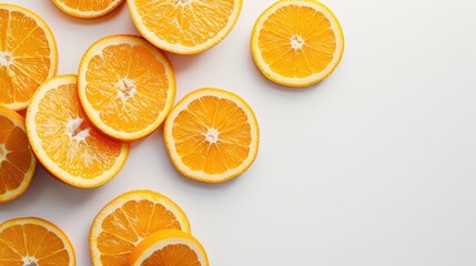 Poster - Orange Fruit Slices on White Background with Copy Space