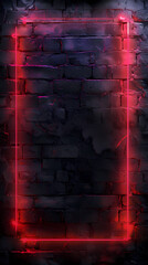 Wall Mural - Glowing neon lights on dark brick wall background