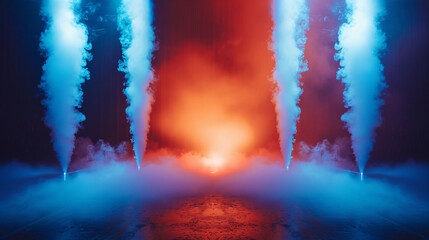 Canvas Print - Symmetrical theater stage background with smoke and laser lights