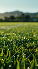 Wall Mural - Close up of green grass at sunrise