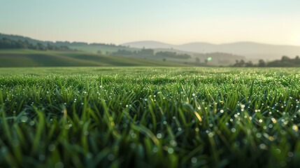 Wall Mural - Close up of green grass at sunrise