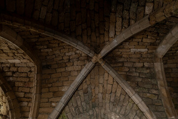 Stone  dome of inner part of dilapidated stone entrance to ancient part of Caesarea fortress in the north of Israel