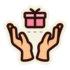 Sticker - gift box with hands sticker icon