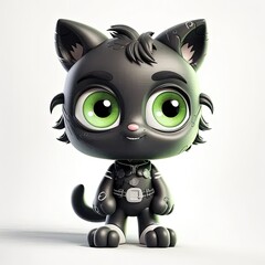 Sticker - a black cat with green eyes sitting on a white surface