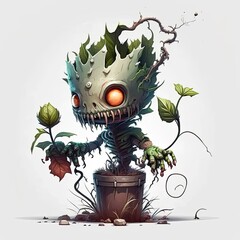 Sticker - a cartoon character with a plant growing out of it's head