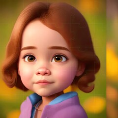 Sticker - a digital painting of a little girl with brown hair