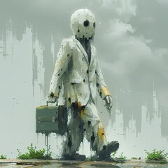 Wall Mural - a digital painting of a man in a suit with a suitcase