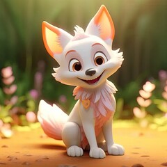 Poster - a small white fox sitting on top of a field of flowers