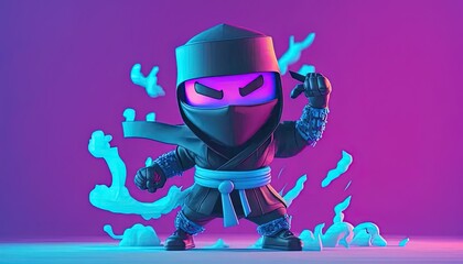 Canvas Print - a stylized image of a ninja in purple and blue