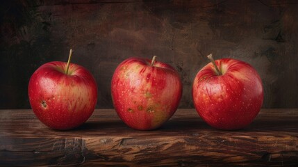 Sticker - Three apples red on wood dark backdrop