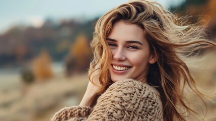 Wall Mural - Happy graceful girl. Close-up portrait of trendy young woman