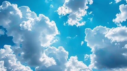 Wall Mural - 5. close-up view of a blue sky on a sunny summer day, with detailed fluffy white clouds creating a p