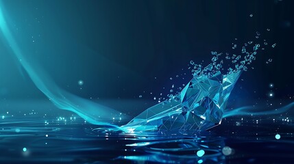 Wall Mural - blue abstract digital crystal water liquid splash background 3d rendering smooth wavy shape.